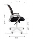 Кресло офисное CHAIRMAN 696 white, размеры, обивка комбинированная: Ткань TW -11 черная / Сетчатый акрил - черный