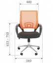 Кресло офисное CHAIRMAN 696 хром, размеры. Обивка комбинированная: Ткань TW -11 черная / Сетчатый акрил - оранжевый