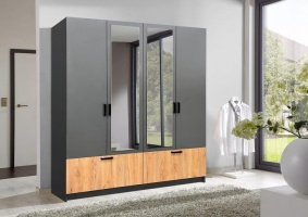 Шкаф Бастиан ЛДСП графит/Дуб Крафт золотой (ш×в×г) :1800×2100×540мм